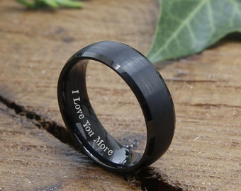 Mens Wedding Band, BLACK Tungsten Ring, Mens Ring, Mens Wedding Ring, Male Wedding Band, Ring, Mens Engagement Ring, Engraved Ring, 8MM Wide