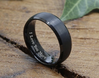 Fede nuziale in tungsteno nero spazzolato, anello nuziale nero da uomo, fede per anniversario da uomo, fede nuziale nera, anello nero spazzolato, anello nero