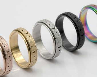 Fidget Spinner Ring, Fidget Ring, Anxiety Ring, Stim Ring For Kids With Anxiety And ADHD, Worry Ring, Textured Spinning Rings Moon and Stars