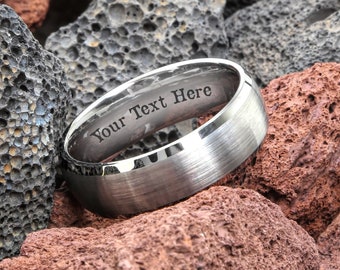 Custom Engrave Ring for Men, Personalized Men's Ring, Women Wedding Band, Tungsten Black Ring, Ring for Him & Her, Anniversary Ring Engraved