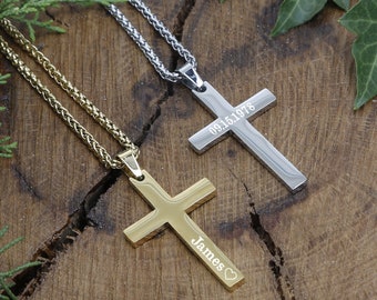 Baptism Gift Custom Cross Necklace Christian Jewelry First Communion Necklace Boys Girls Baptism Necklace Personalized Date Gold Silver Gift