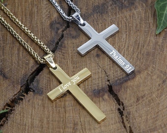 Men's Necklace Personalized Engraved Man Cross Necklace Stainless Steel Personalized Silver Cross Necklace Boyfriend Gift Husband Pendant