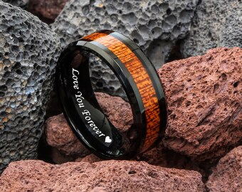 Mens Ring / Man Ring / Man Wedding Ring / Man Promise Ring Koa Wooden Steel Ring Man Ring Wood Inlay Ring Engagement Ring Man Wedding Band