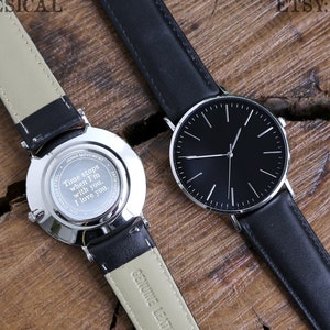 Groomsmen Gifts Watch, Personalized Groomsmen Engraved Watch, Father of the Groom Gift, Groomsman Watch, Best Man Watch, Leather Watch BLK