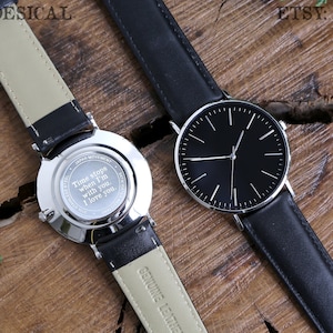 Regalo di scrittura a mano, regalo di anniversario per lui, orologio inciso, regalo di compleanno per lui, orologio da uomo, regalo personalizzato per uomo Orologio inciso Unisex BLK