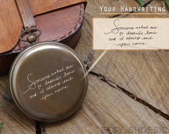 Your Actual Handwriting Compass, Wedding Gift for Groom, Father of the bride, Valentines Day Gift, Your Handwriting Engraved on Compass