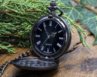 Personalized Gunmetal Pocket Watch Custom with Monogram, Engraved Gifts for Men, Best Man, Groomsman, Christmas, Monogrammed, Groomsmen Gift