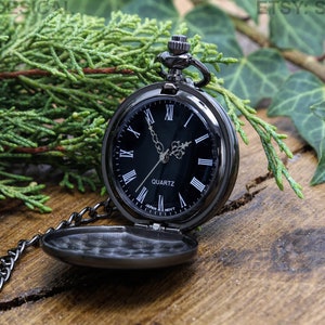 Personalized Gunmetal Pocket Watch Custom with Monogram, Engraved Gifts for Men, Best Man, Groomsman, Christmas, Monogrammed, Groomsmen Gift