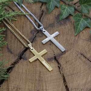 Personalized Engraved Stainless Steel Necklace, Customized Men Cross Necklace Gift for father, dad, boyfriend, husband, gift for him, men