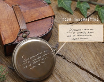 Your Actual Handwriting Compass, Wedding Gift for Groom, Father of the bride, Valentines Day Gift, Your Handwriting Engraved on Compass
