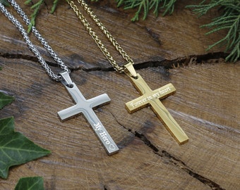 Personalized Cross Necklace,Stainless Steel Custom Men Necklace,Engrave Religious Necklace,Necklace For Men, Men Custom Jewelry,Gift for Dad