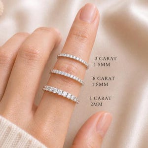 14K White Gold Lab Grown Diamond Beaded Ring, Minimal Eternity Stacking Band, Thin Lab Created Diamond Wedding Enhancer, Dainty Jewelry