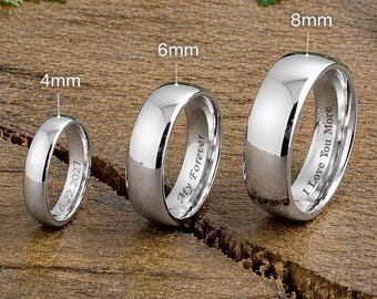 Mens Silver Wedding Ring, Men's Silver Tungsten Wedding Band, Men's Silver Polished Ring, Men's Ring Men's Wedding Band 4mm 6mm 8mm
