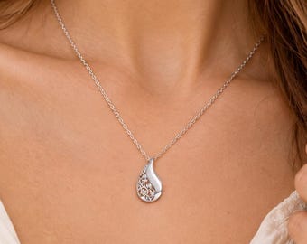 Tree of Life Cremation Necklace, 925 Sterling Silver Teardrop Urn Pendant, Ashes Keepsake Jewelry, Memorial Necklace, Sympathy Gift for Her