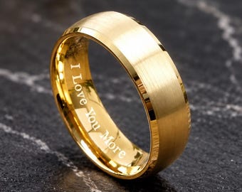 Mens Wedding Band, GOLD Tungsten Ring, Mens Ring, Mens Wedding Ring Wedding Band, Mens Engagement Ring, Engraved Ring, 8mm 6mm 4mm Wide Ring