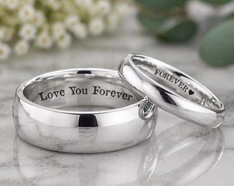 His & Hers Polished Silver Tungsten Wedding Band Set 8mm 6mm 4mm Promise Ring Set, Engagement Ring Set Anniversary Ring Set Wedding Band Set
