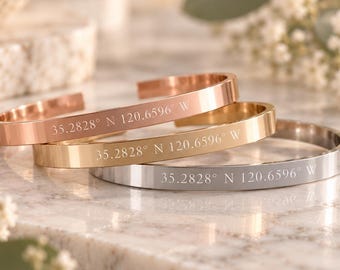 Custom Name Bracelet, Engraved Cuff Bracelet, Secret Message Bangle, Birthday Gift