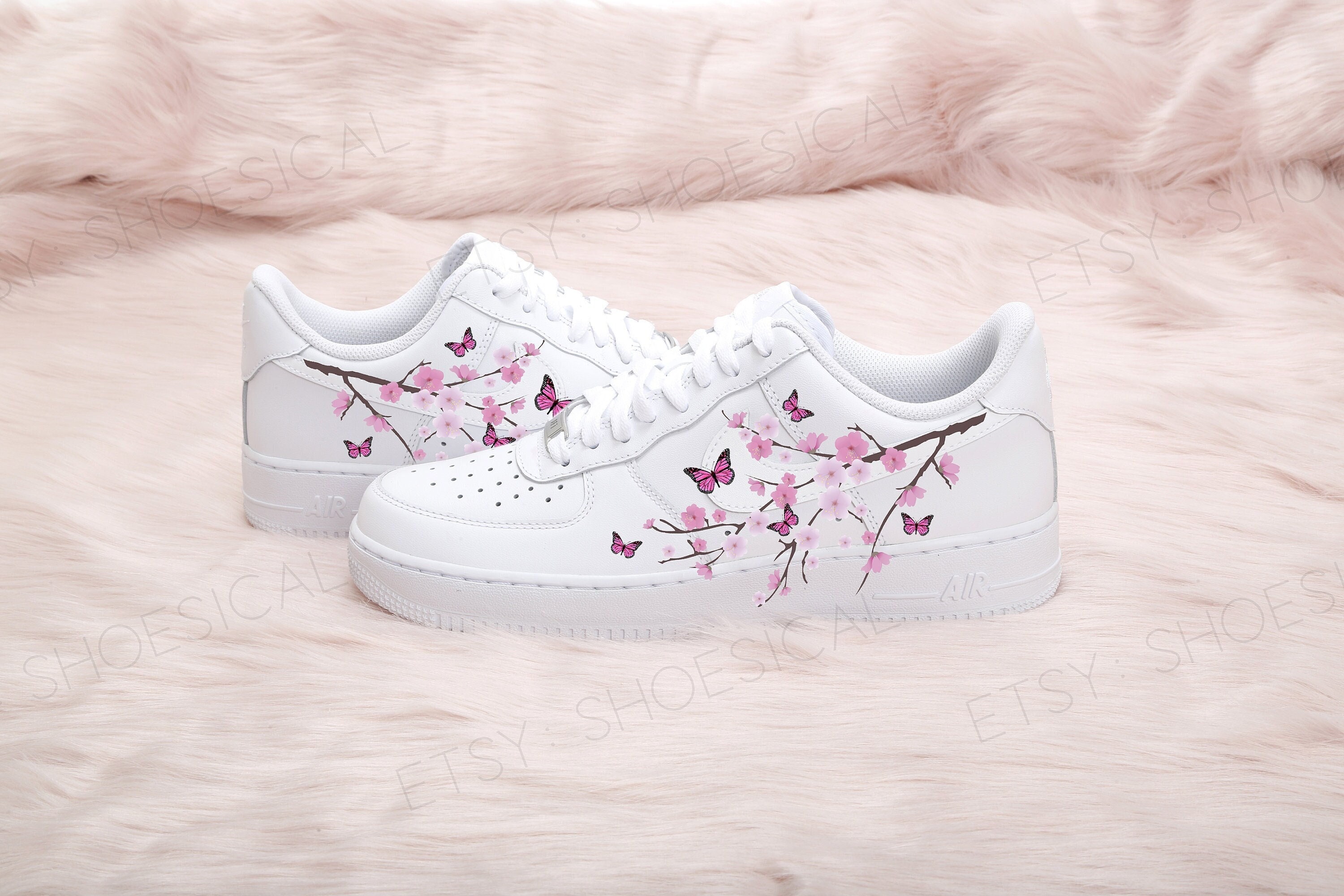 Flor rosa mariposas rosas Nike Force 1 Custom Force -