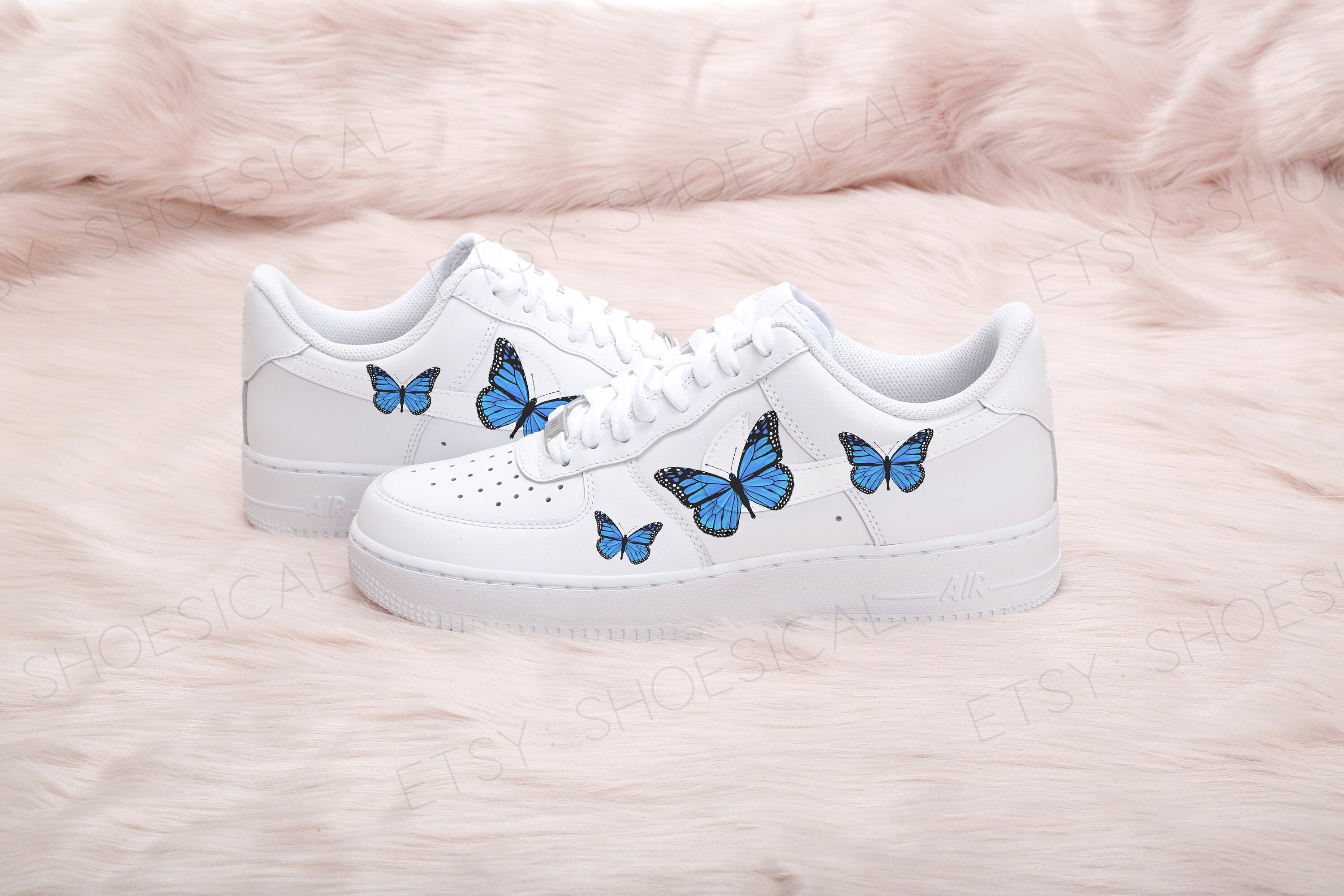 air force 1 white with blue butterflies