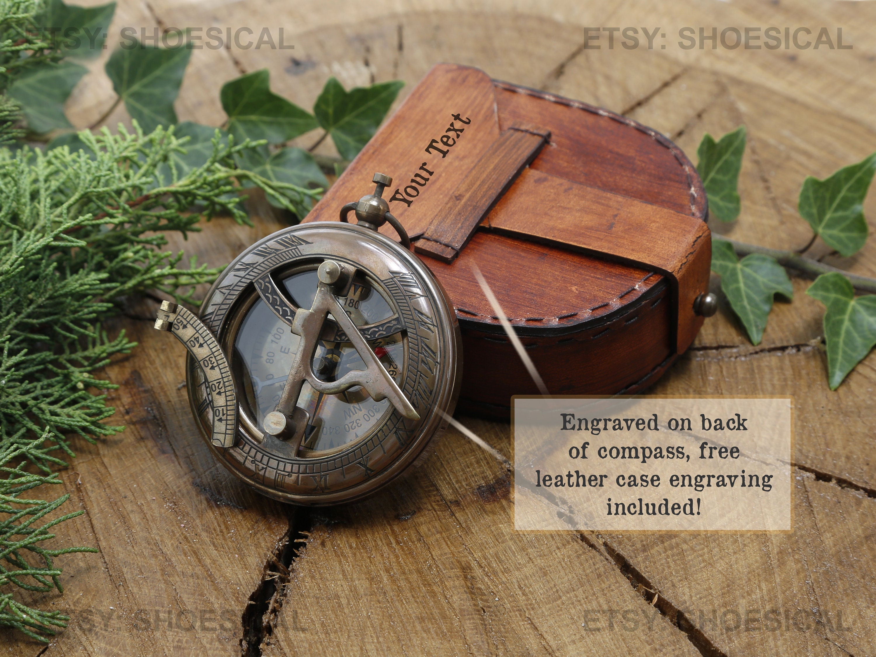 PERSONALIZED SUNDIAL COMPASS, engraved compass, custom compass