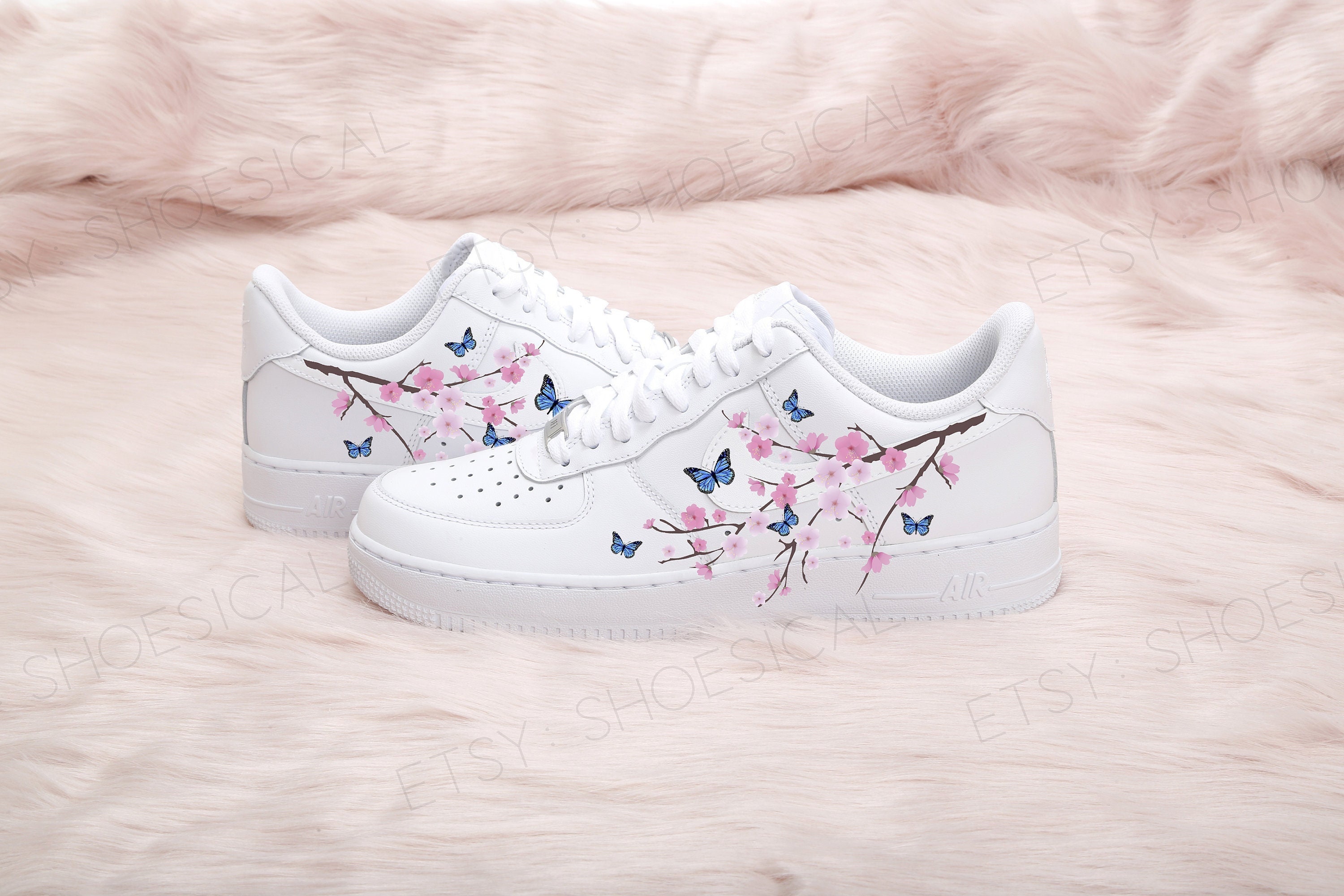 Cherry Blossom Blue Butterfly Nike Air Force 1 Shoes Custom - Etsy