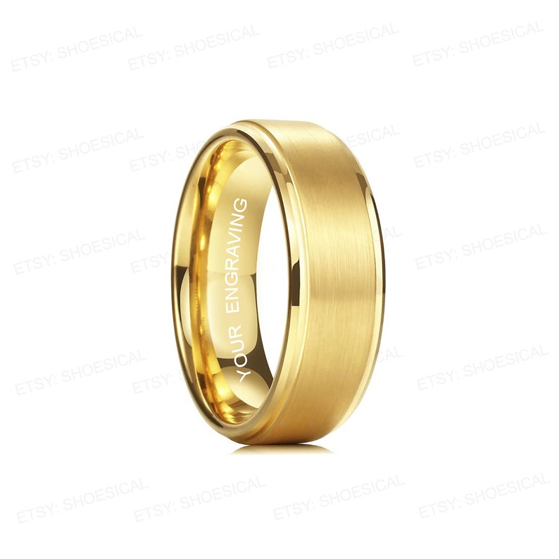 Mens Gold Wedding Band Gold Ring Mens Wedding Band Tungsten Etsy