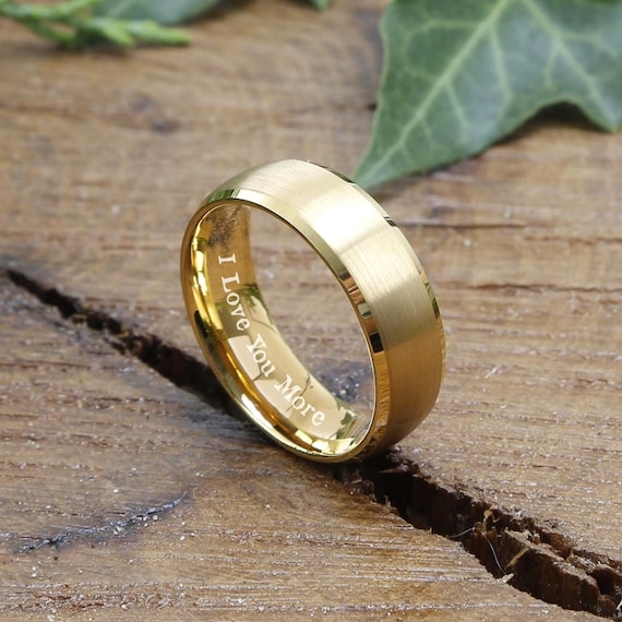 Mens Wedding Band, GOLD Tungsten Ring, Mens Ring, Mens Wedding Ring, Male Wedding Band, Mens Engagement Ring, Engraved Ring, 8MM Wide Ring