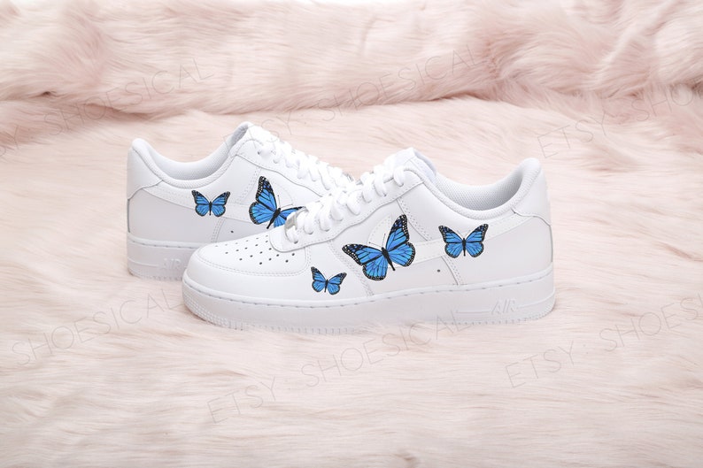 Blue Butterfly Nike Air Force 1 Custom Air Force Ones Custom Shoes Men Women Kids Toddler Custom Nike Permanent Hand Painted AF1 Shoesical 