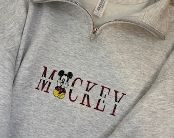 Mickey embroidery quarter zip up sweatshirt