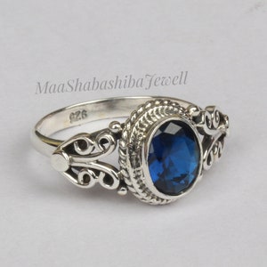 Natural Blue Sapphire Ring, 925 Sterling Silver Ring, Sapphire Ring, Boho Sapphire Rings, Gift For Her, Anniversary Ring, Rings For Women