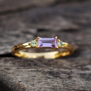 Natural Amethyst Ring, Peridot Ring, 18k Gold Vermeil Ring, Solitaire Engagement Ring, Birthstone Ring, Dainty Weeding Promise Women Ring,