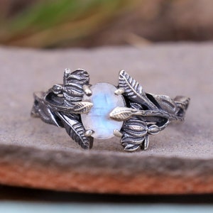 Silver Branches Moonstone Ring, Celestial Ring, 925 Sterling Silver Ring, Unique Ring, Handmade Rainbow Ring, Wedding, Anniversary Gift Her