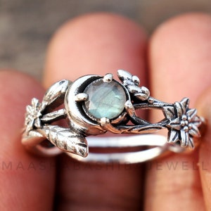 Silver Leaf Designer Ring, Labradorite Ring, 925 Sterling Silver Ring, Silver Branches Flower Ring, Handmade Women Ring, Anniversary Gift