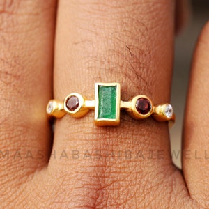 Bague en jade vert et grenat, bague en argent sterling 925 plaqué or 18 carats, bijoux de fiançailles, bague de créateur, bague de promesse, cadeau d'anniversaire pour elle