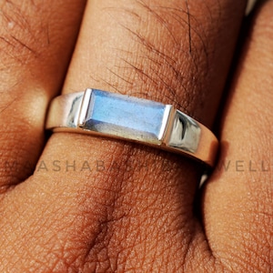 Natural Labradorite Ring, Men&#39;s Ring, 925 Sterling Silver Ring, Handmade Weeding Ring, Silver Gemstone Ring, Stackable Ring, Christmas Gift