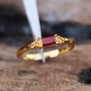 Natural Garnet & Citrine Ring, 18k Gold Plated Ring, 925 Sterling Silver, Minimalist Ring, Engagement Ring, Wedding Anniversary Gift For Her