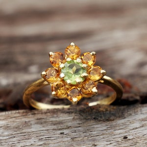 Natural Peridot & Citrine Ring, 18k Gold Plated Ring, Solitaire Engagement Ring, Dainty Promise Ring, Weeding Rings, Christmas Gift For Her