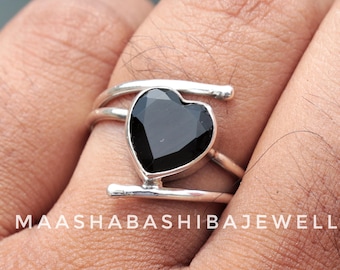 Black Onyx Ring, Heart Shape Ring, 925 Sterling Silver Ring, Handmade Ring, Boho Artisan Ring, Statement Ring, Everyday Ring, Gift For Women