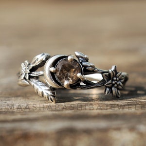 Silver Leaves Ring, Smoky Quartz Ring, 925 Sterling Silver Ring, Silver Gemstone Ring, Handmade Weeding Ring, Anniversary Ring, Gift For Her