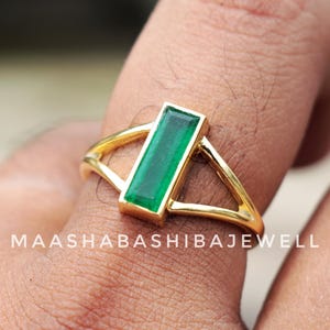 Green Jade Ring, 18k Gold Plated Ring, 925 Sterling Silver, Rectangle Gemstone Ring, Stackable Ring, Everyday Ring, Birthday Gift For Women