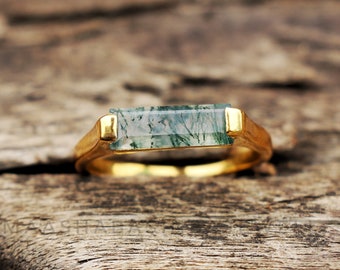 Mossagatstångsring, 18k guldpläterat sterlingsilver, handgjord