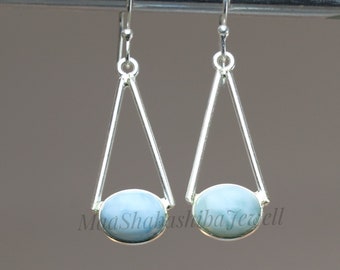 Natürliche Larimar Ohrringe, 925 Sterling Silber Ohrringe, Handgefertigte Ohrringe, Silber Edelstein Ohrringe, Hochzeitsschmuck