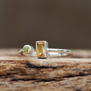 Natural Citrine & Peridot Ring, 925 Sterling Silver Ring, Dainty Adjustable Ring, Bohemian Rings, Weeding Promise Ring, Anniversary Gift
