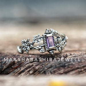 Natural Amethyst Ring, Flowers Ring, 925 Sterling Silver Ring, Unique Ring, Nature Engagement Ring, Everyday Rings, Dainty Gift For Women&#39;s