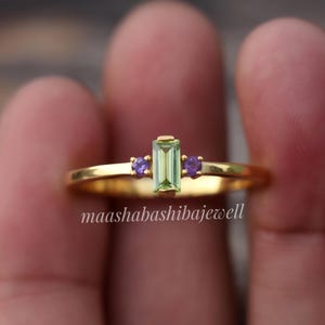 Peridot & Amethyst Ring, 18k Gold Plated, 925 Sterling Silver Ring, Engagement Solitaire Ring, Wedding Ring, Dainty Ring, Gift For Her/Women