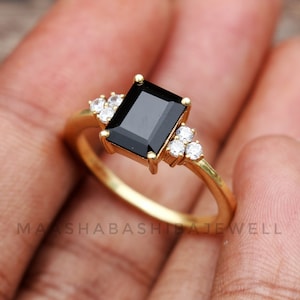 Natural Black Onyx Solitaire Ring, Engagement Ring, 18k Gold Plated Ring, Dainty Stackable Ring, Weeding Ring For Women, Anniversary Rings