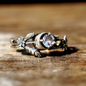 Silber Zweig Ring, Moissanit Ring, 925 Sterling Silber Ring, handgemachte Blatt inspiriert Ring, Edelstein Silberring, Weihnachtsgeschenk für sie