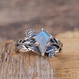 Labradorite Ring, Silver Branches Ring, Celestial Ring, 925 Sterling Silver Ring, Kite Cut Ring, Handmade Nature Inspired Ring, Gift For Her