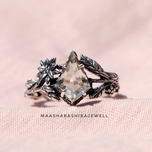 Kite Green Amethyst Ring, Floral 925 Sterling Silver, Handmade Nature Artisan Wedding Jewelry
