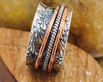 Boho Sterling Silver Spinner Ring – Handmade Copper Fidget Jewelry